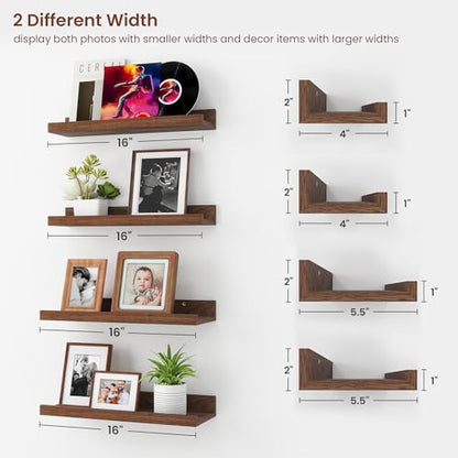 Axeman Picture Ledge Shelf, 16 Inch Walnut Floating Shelves Set of 4 - color: Walnut, size: 16 Inch