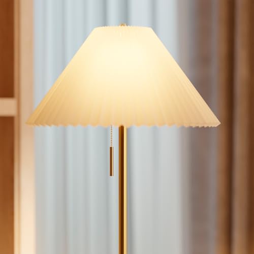 Globe Electric 62" Brass Floor Lamp with Pleated Fabric Shade - color: Brass, Oren