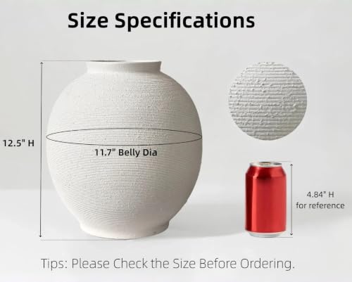 Extra Large White Ceramic Vase, 12.5" H Sandstone White - color: White-13", size: 13"-Oval