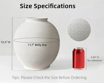 Extra Large White Ceramic Vase, 12.5" H Sandstone White - color: White-13", size: 13"-Oval