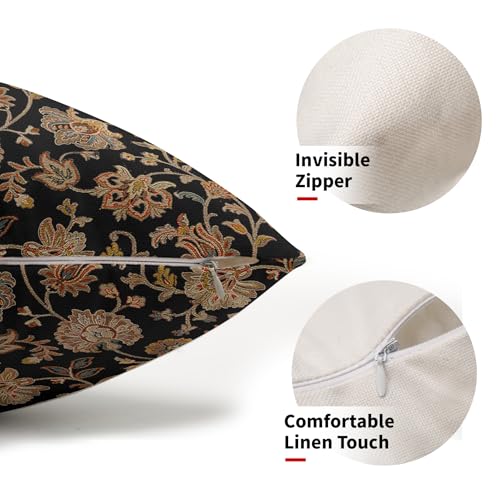 Black Brown Floral Lumbar Pillow Covers 12X20 Inch Set of 2 Vintage Boho Carpet Flowers Decorative Pillow Cases Leaves Plant Cotton Linen Cushion Case Farmhouse Home Decor For Sofa Couch Living Room - color: Brown Floral, size: 20" x 12" (Pack of 2)