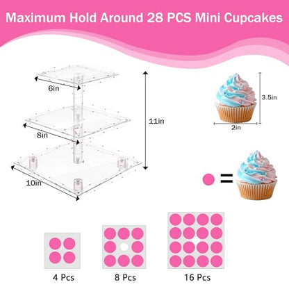 YestBuy 3 Tier Cupcake Stand with Pink Light, Cupcake Tower for 24 Cupcakes - color: Pink, size: 3 Tier Square