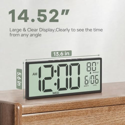 JALL Large Digital Wall Clock Battery Operated, Wall Clock with Big Numbers LCD Display, Digital Clock with Date Day Temperature, Alarm, Auto DST, Clocks for Classroom, Office, Bedroom, Elderly- Black - color: Black, size: 14.5 inches