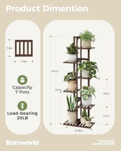 Bamworld Bamboo Plant Stand Indoor 6 Tiered Plant Shelf, Walnut 48 Inch - color: Walnut