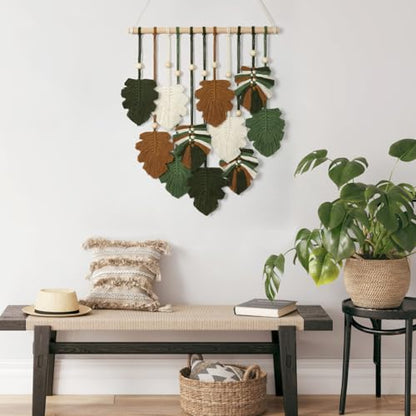 Macrame Wall Hanging Boho Home Decor Bohemian Leaves Woven Yarn Tapestry - color: Z Leaves-Brown