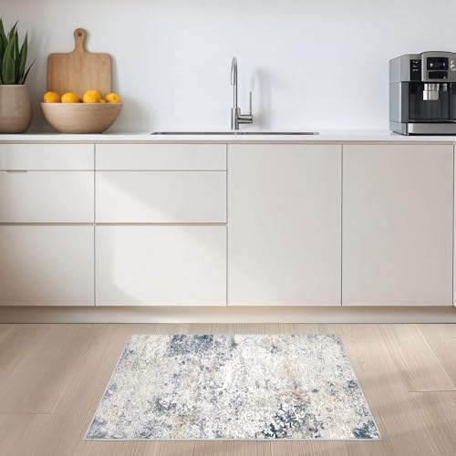 DMOYEST 2x3 Entryway Area Rug Washable Abstract Beige Blue Small Carpet - color: Beige Blue, size: 2' x 3' (Rectangular)
