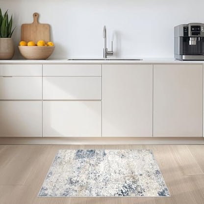 DMOYEST 2x3 Entryway Area Rug Washable Abstract Beige Blue Small Carpet - color: Beige Blue, size: 2' x 3' (Rectangular)