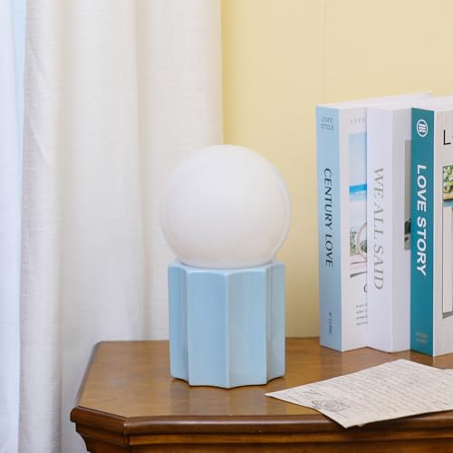 Modern Ceramics Table Lamp with Blue Ceramic Base and White Jade Round Ball Glass Accent Table Lamp Living Room Bedroom Bedside Nightstand House Office Home Reading - color: Blue Ceramic