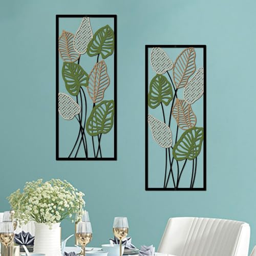 ruelen 2 Pcs Metal Leaf Wall Art, Modern Minimalist Colored