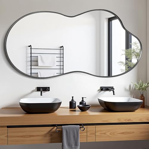 Suidia Irregular Wall Mirror, 55"x28" Bathroom Mirror Asymmetrical Mirrors Artistic Mirrors Decorative for Living Room Bedroom Bathroom Hallway Entryway, Black, Cloud Style - color: Black, size: 55"L x 28"W