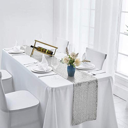 Pufogu 12 x 72 inches Silver Sequin Table Runner, 2 Packs - color: Silver