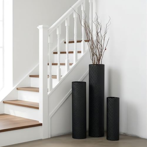 Bigsee 3pcs Black Tall Floor Vases - Metal Big Vases for Decor Living Room