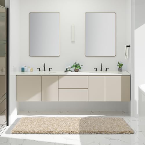 Yimobra Bathroom Runner Rug Non Slip 70x24,Long Bath Mat, Light Beige&White - color: Light Beige and White, size: 70" X 24"