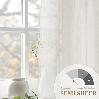 DriftAway Semi Sheer Scalloped Edge Linen Coastal Beach Window Curtains for Living Room Bedroom 2 Panels Rod Pocket Each Size 52 Inch by 63 Inch Taupe - color: Linen Taupe, size: 52"W x 63"L (Pack of 2)