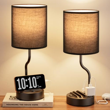 Fenmzee Bedside Lamps for Bedroom Set - 18" Black Table Lamp for Nightstand - color: Black