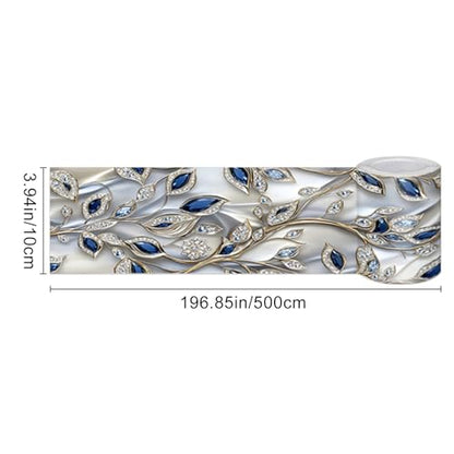 HOMETITUTE Peel and Stick Wallpaper Border 4x196in Metallic Leaf Pattern - color: vine