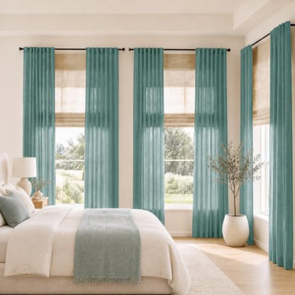 Sage Green Sheer Linen Curtains for Kitchen Bedroom 45 Inches Long - color: Sage Green, size: 35"W x 45"L (Pack of 2)