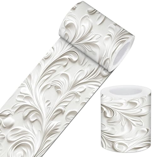 IVN Wallpaper Border Peel and Stick Wall Classic White Carving 4x196 Inch - color: Classic White Carving