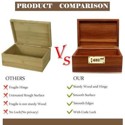 WELITTCON 2pcs Wooden Box Decorative Acacia Wooden Storage Box with Combination Lock with Hinged Lid Keepsake Chest Stash Box Decorative Lockable Chest for Keepsakes, Memory Boxes Wood Gift Box - style: Code Lock Kit of 2pcs