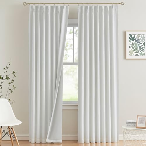 Vision Home White Pinch Pleated Full Blackout Curtains Thermal Insulated Window Curtains 63 inch for Living Room Bedroom Room Darkening Pinch Pleat Drapes with Hooks Back Tab 2 Panel 40" Wx63 L - color: White, size: 40"W x 63"L (Pack of 2)