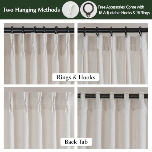 Semi Sheer Pinch Pleated Linen Curtains for Living Room 84 Inches, Natural - color: Natural, size: 40"W x 84"L (Pack of 2)