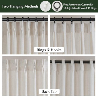Semi Sheer Pinch Pleated Linen Curtains for Living Room 84 Inches, Natural - color: Natural, size: 40"W x 84"L (Pack of 2)