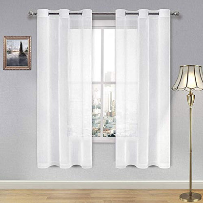 DWCN White Sheer Curtains for Living Room Bedroom - Faux Linen Look Voile Drapes Grommet Top Window Curtain Panel 46 x 63 Inch Length, Set of 2 Panels - color: White, size: 46"W x 63"L (Pack of 2)