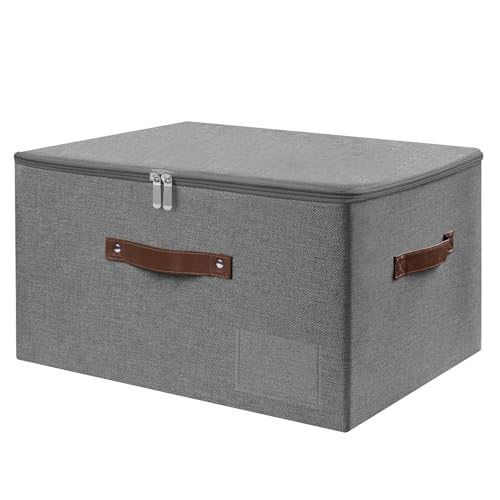 ANMINY Storage Box Fabric Bins with Zipper Lid, 17.7"x13.8"x10" Black - color: Black, size: Large (Pack of 1）