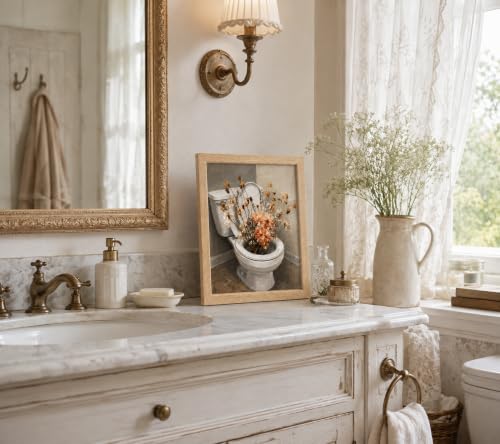 Framed Toilet Flower Canvas Wall Art Poster Prints 8×10In 1P Can Be Hung - color: bathroom-2, size: 8×10in