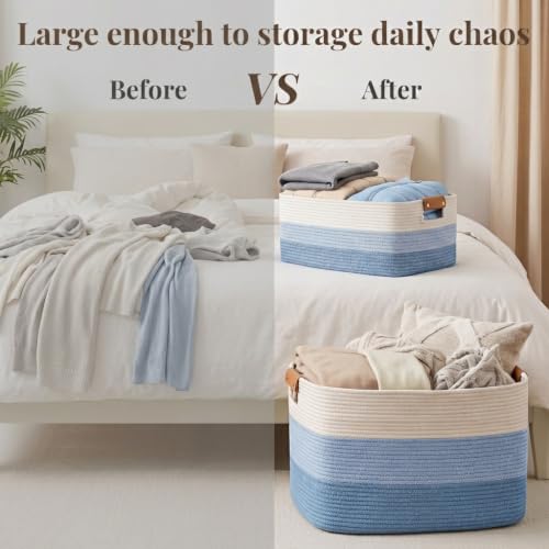 Danpinera 100L Extra Large Blanket Basket for Living Room, Gradient Blue - color: Gradient Blue, size: 108L
