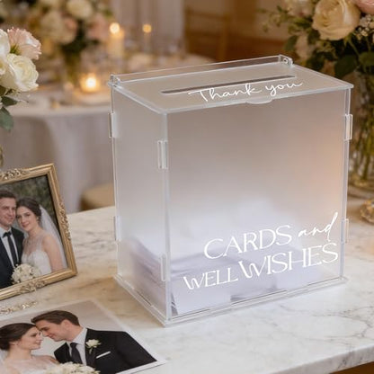 Frosted Acrylic Wedding Card Box, Elegant Matte Gift Card Holder with Slot for Cash Gifts Envelopes, Decorative Table Decor for Wedding Reception Birthday Baby Shower & Graduation Party - style: Frosted