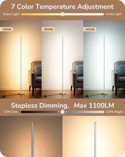 EDISHINE 2 Pack 57.5” Corner Lamp with Remote, Stepless Dimmable & 7 CCT - color: Silver