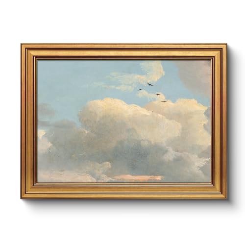 Vintage Gold Framed Cloudy Landscape Cloud Sky Print Wall Art 12x16 Inch - color: Clouds and Birds, size: 16"L x 12"W