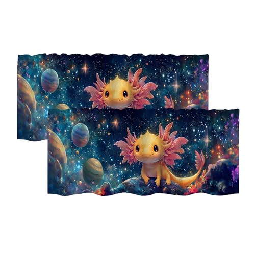 Axolotl Valances for Windows 2 Pack,Rod Pocket Valance Curtains,Small Window Treatment Valances for Kitchen Living Room,Bedroom,Bathroom,Home Decor,18x54 Inch,2 Panel,Starry Sky Galaxy - color: Axolotl01, size: 54"W x 18"L (Pack of 2)