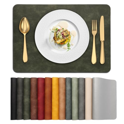 UnivoColors Placemats,Heat Resistant Placemats Set of 4 Washable 12x17 Inch,Waterproof Table Mats,Wipeable Pu Place Mats for Kitchen,Dining Room.Olive Green. - color: Washed Olive Green