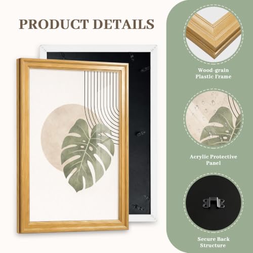 Framed Abstract Wall Art Set of 3, Green Botanical Prints 12x16 Inch - color: Abstract lines, size: 16" H x 12" W x 3Pcs