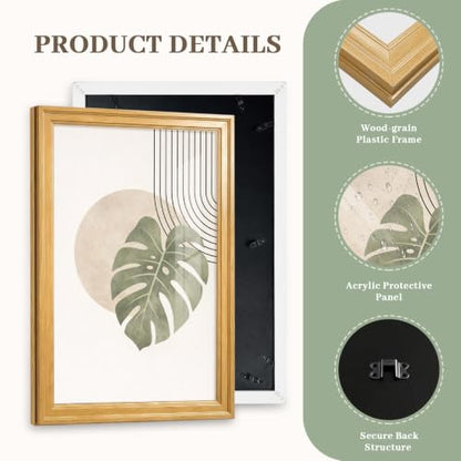 Framed Abstract Wall Art Set of 3, Green Botanical Prints 12x16 Inch - color: Abstract lines, size: 16" H x 12" W x 3Pcs