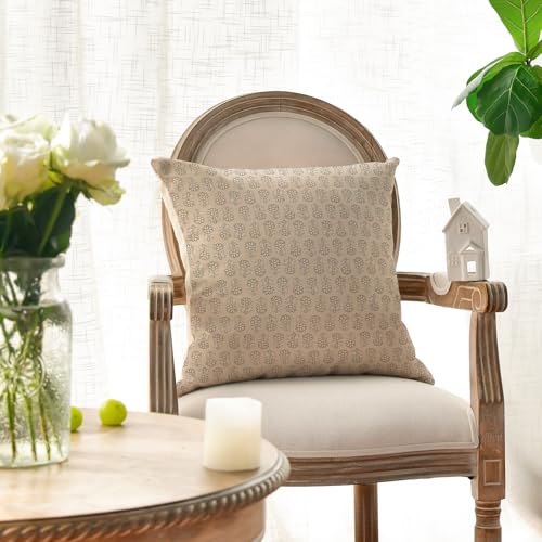 AVOIN colorlife Vintage Floral Boho Throw Pillow Covers Set of 2, 18 x 18 Inch Modern Farmhouse Bohemia Flowers Ivory Beige Cushion Case Decoration for Sofa Couch Living Room Bedroom - color: Ivory Beige, size: 18" x 18" (Pack of 2)
