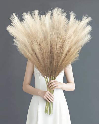 8 Pcs 35.4" Brown Gradient Faux Pampas Grass, Tall Pampas Grass Vase Filler - color: Brown, size: 35.4inch-8Pcs