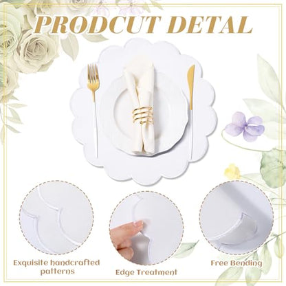 Qinyoung 6 Pieces White Cotton Placemats 13.8 Inch Scalloped placemats - size: 13.8 Inches, style: Solid Color