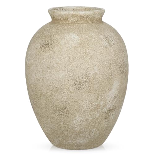 Large Rustic Farmhouse Vase, 9'' Ceramic Flower Vase for Home Table Decor - color: Terracotta