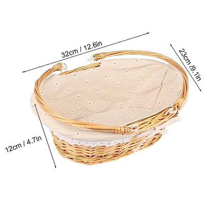 2 Pack Medium Size Wicker Basket with Handle, 12.6x9x4.7 inch Wicker Picnic Basket with Liner, Empty Gift Basket, Oval Willow Woven Basket for Fruit, Candy, Gathering, Wedding, Picnic, by,GNIEMCKIN - size: 2 PCS medium natural color