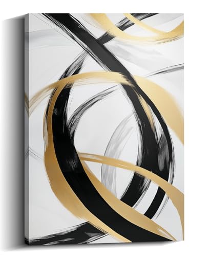 Large Abstract Canvas Wall Art - Black and Gold Line Pictures Gray White Textured Painting Modern Abstract Wall Decor Framed for Living Room Gallery Wrap Ready to Hang(Art-5,28.00x42.00 inch) - color: Art-5, size: 42"L x 28"W