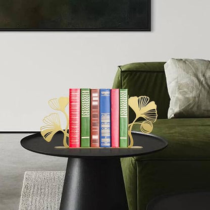 Gold Bookends – Unique Decorative Book Ends with Ginkgo Leaf Design