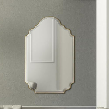 Quoizel Camille Gold-Framed Geometric Wall Mirror, 24 x 37 Inch Arch Top Beveled Glass Mirror, Hanging Wall Mounted Decorative Mirror for Bedroom, Living Room, Vanity, Dresser, Over Sink or Entryway