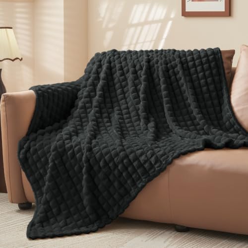 BEDELITE Charcoal Grey 3D Checked Fleece Twin Blanket for Couch, 60x80 Inch - color: Charcoal Grey, size: Twin(60"x80")