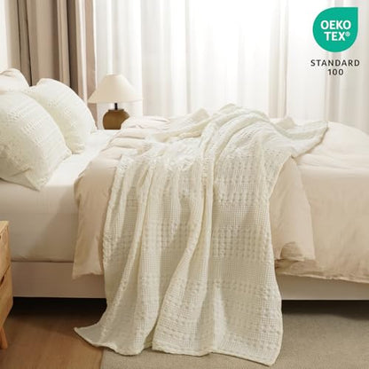 PHF Lightweight 100% Cotton Waffle Throw Blanket for Couch, Cannoli Cream - color: 25 Cannoli Cream, size: Throw(50"x60")