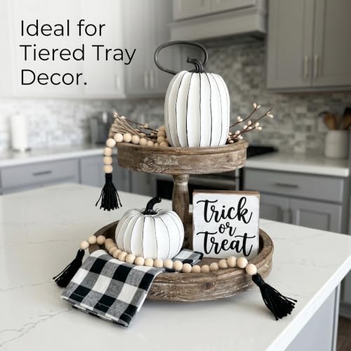 FESTGLOX White and Black Halloween Pumpkin Decor, Small Resin Pumpkin Set - color: White and Black-2pcs
