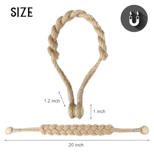 BEL AVENIR Jute Curtain Tiebacks Magnetic 2 Pack Woven Drapery Holdback - color: Jute- 2pack