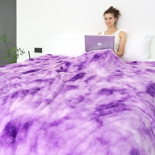 obinsm Purple Fleece Throw Blanket Queen Size, Soft Fuzzy Blankets for Bed - color: Purple Tie Dye Blanket, size: Size 90" x 90"(228 x 228 cm)